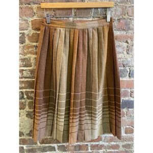 Vintage Wool Blend Pleated Striped Tan/Brown Skirt Women’s Size 0/XS